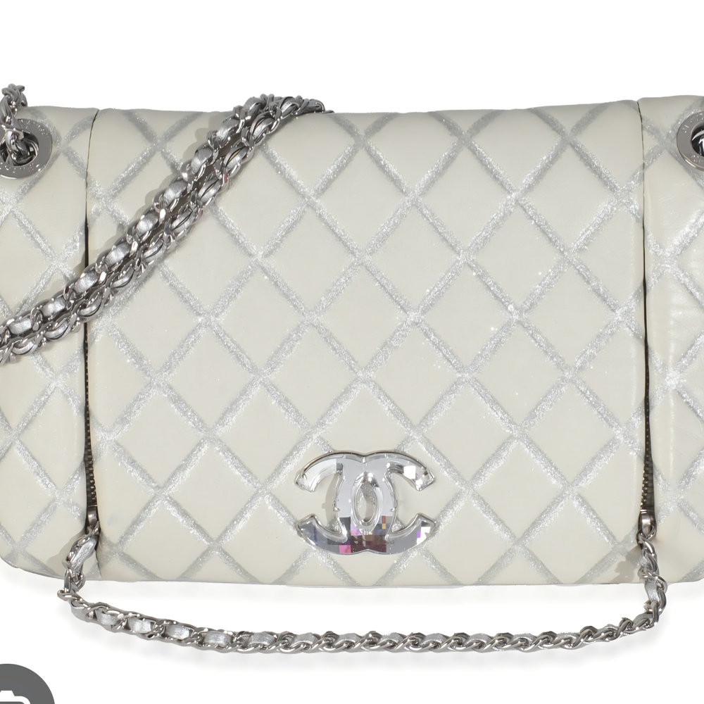 Chanel ivory metallic distressed lambskin quilted flat bag
